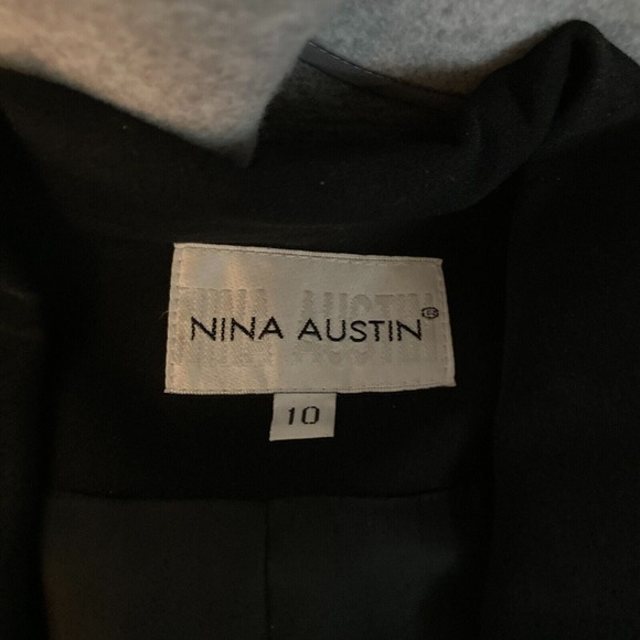 Nina Austin Jacket Blazer‎ Womens Sz 10 Black Rhinestone Buckle Waist Button - Picture 6 of 10